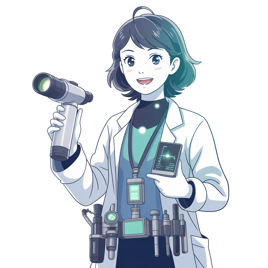 AI Inspektor mascot — anime-style inspection scientist character
